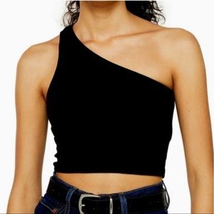 Topshop Black One Shoulder Ribbed Crop Top Size 12